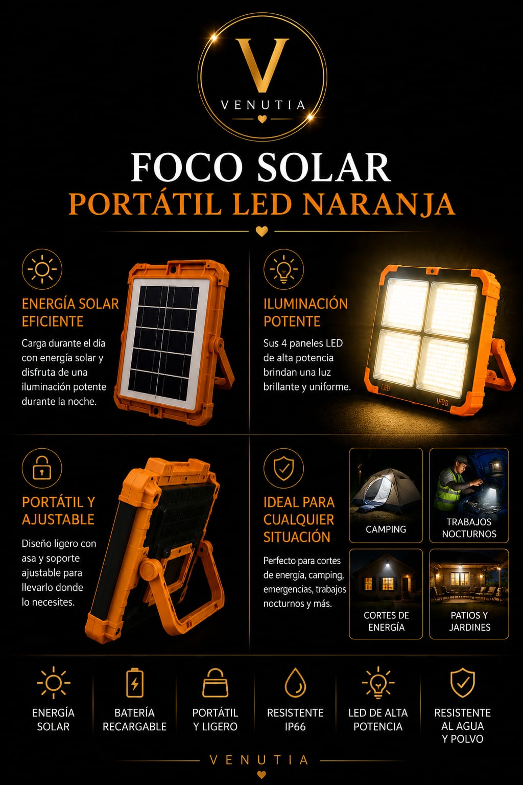 Foco Solar Portatil Led Naranja