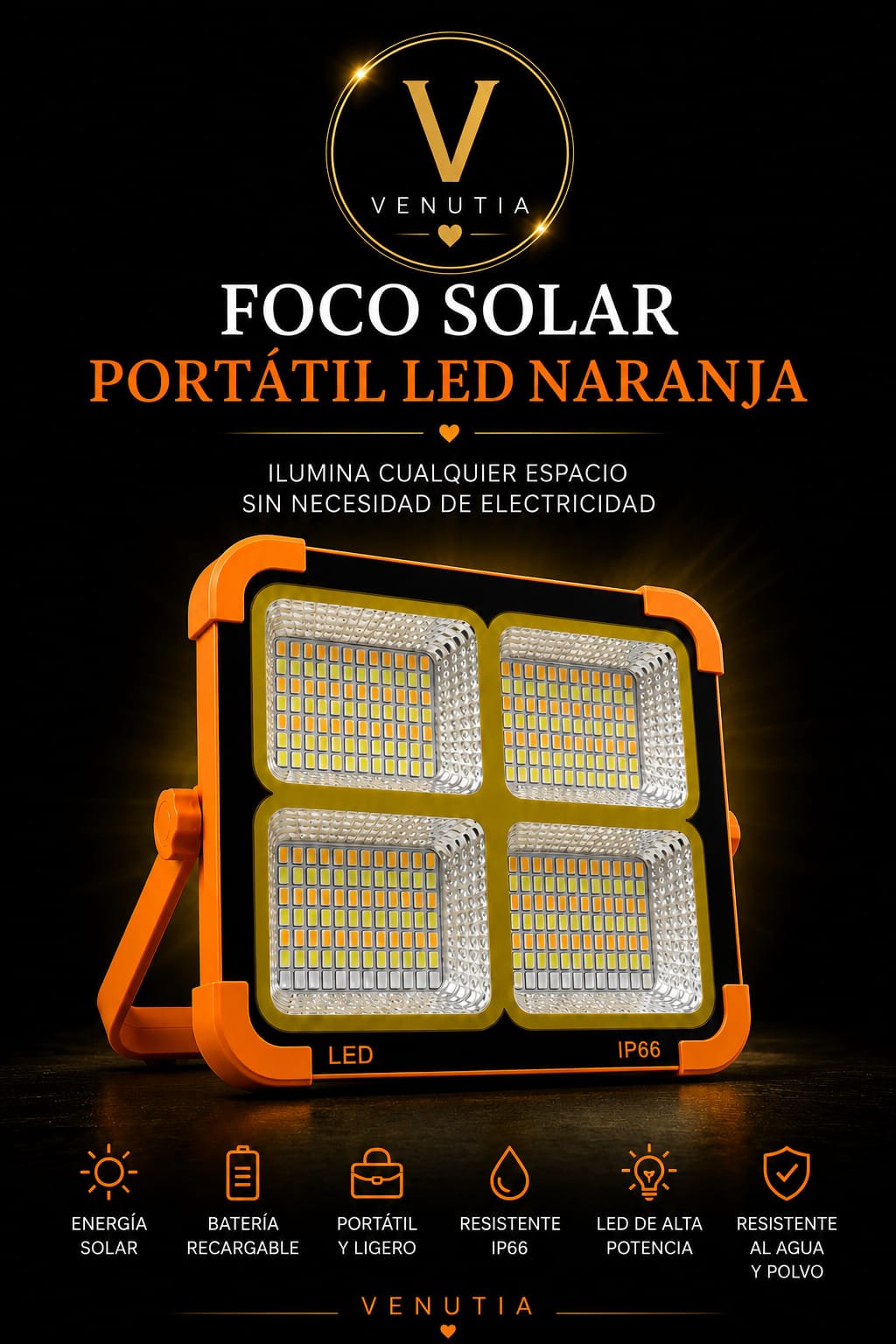 Foco Solar Portatil Led Naranja