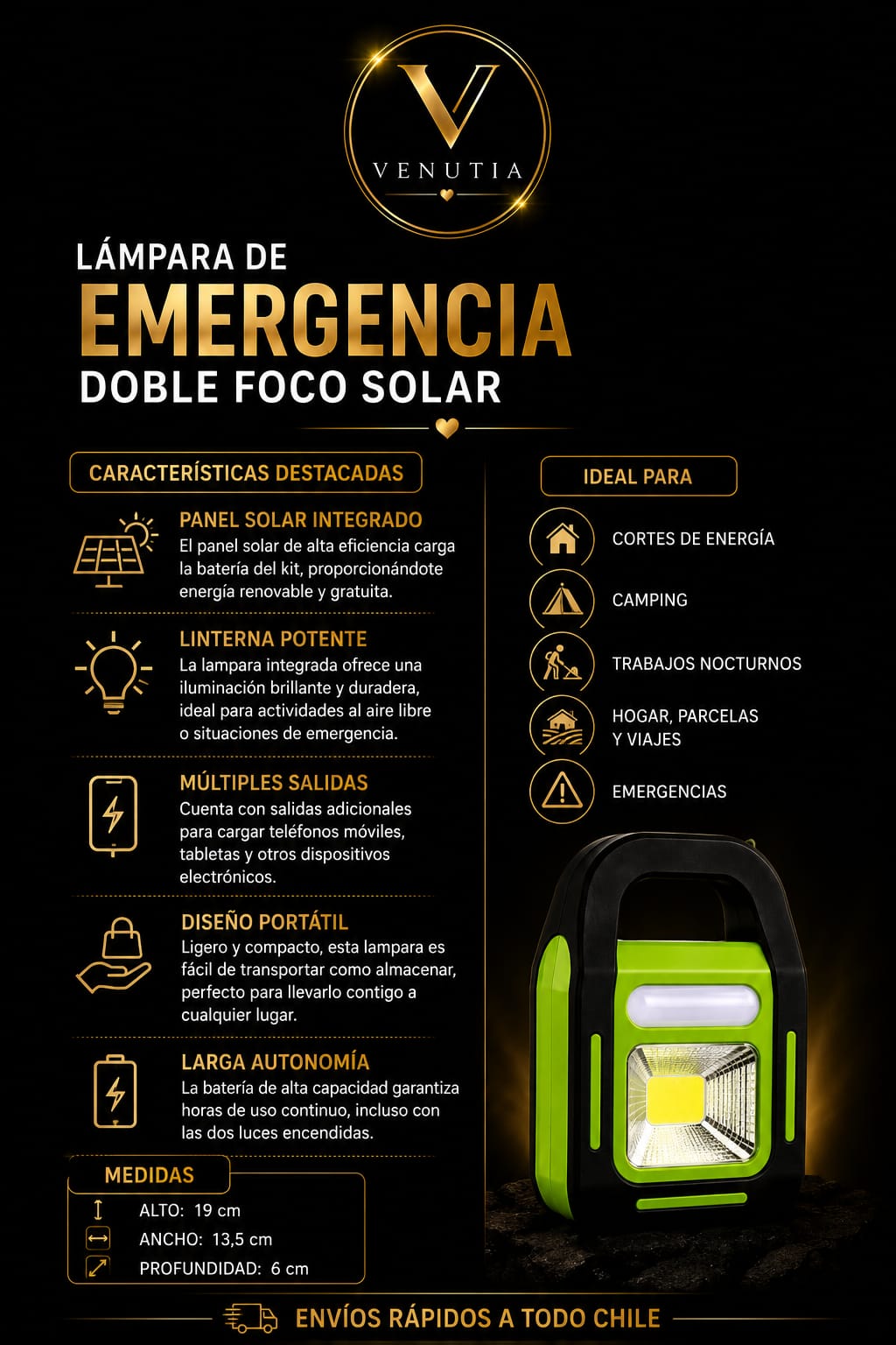 Lampara de Emergencia Doble Foco Solar