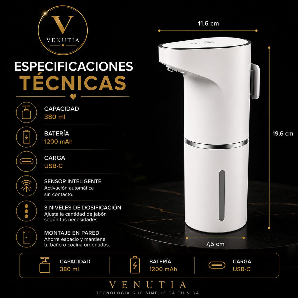 Dispensador Automático De Jabón Sensor Recargable USB-C