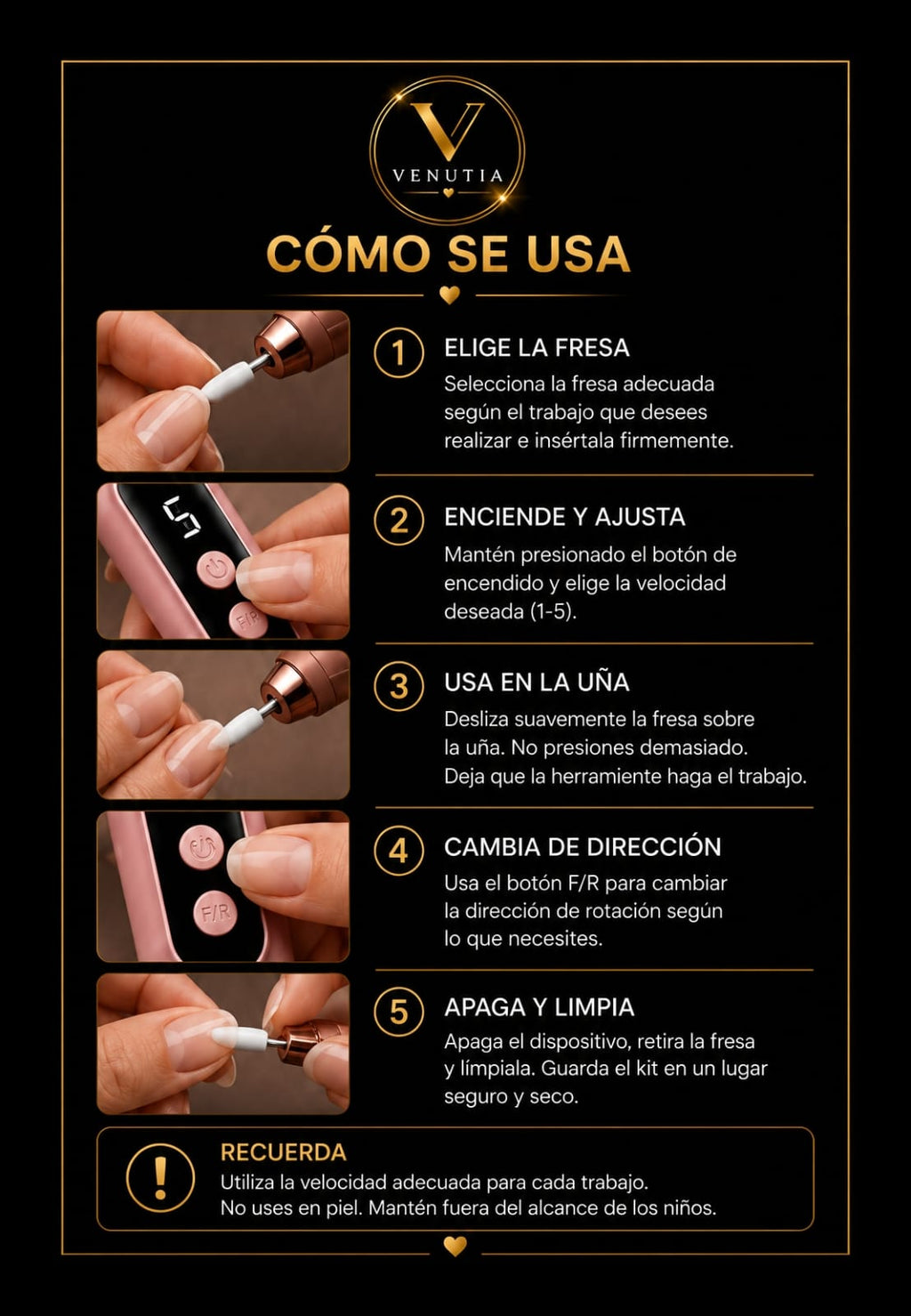 Kit de Manicure y Pedicure Profesional Recargable USB-C con Luz LED