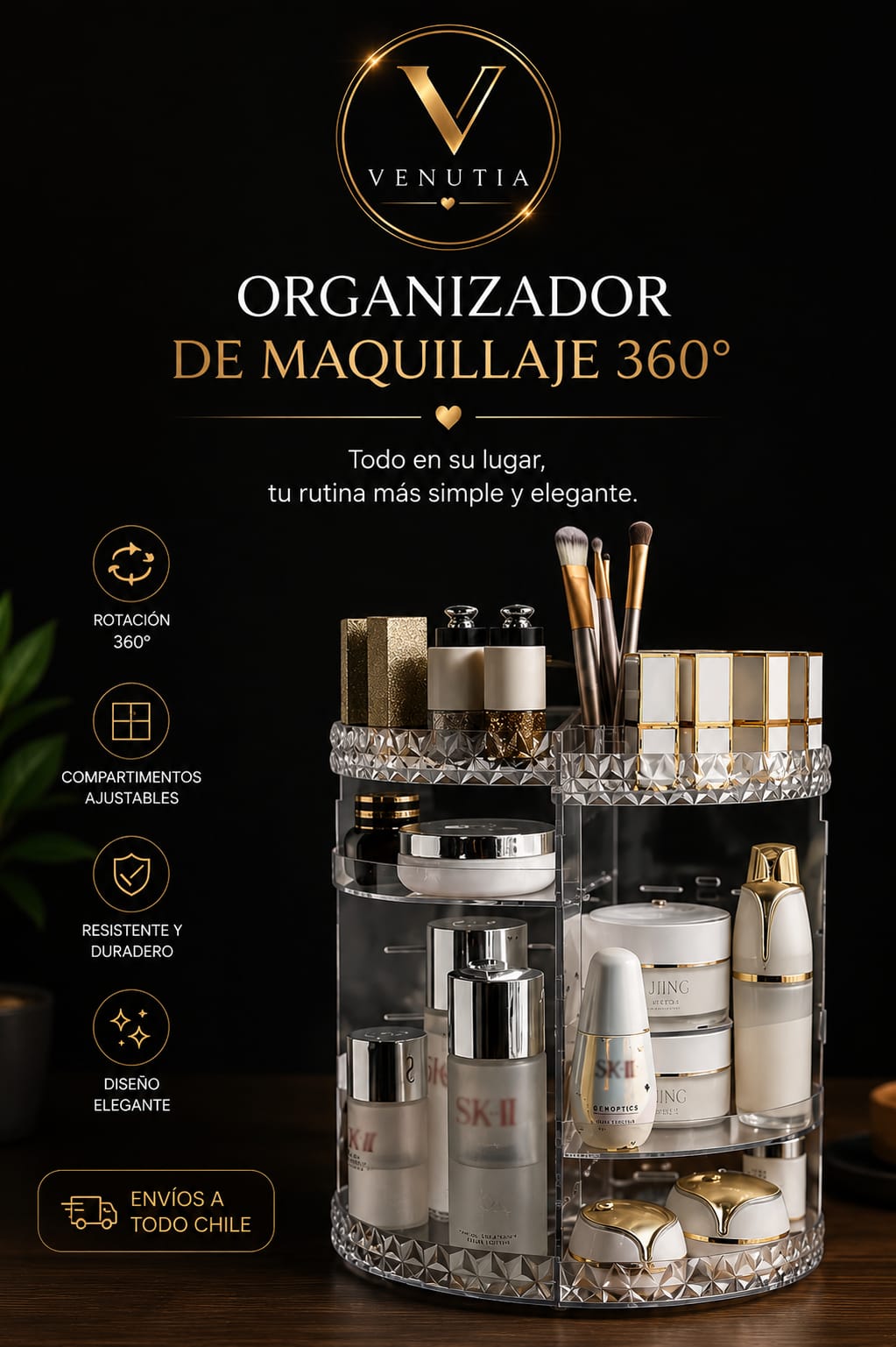 ORGANIZADOR DE MAQUILLAJE GIRATORIO 360º