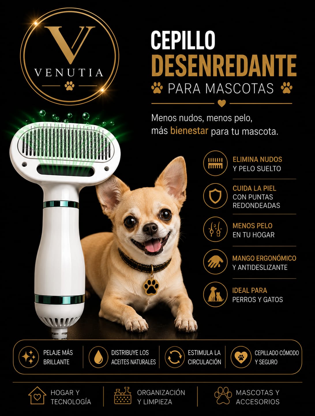 Cepillo Desenredante para Mascotas/ Elimina nudos y pelos