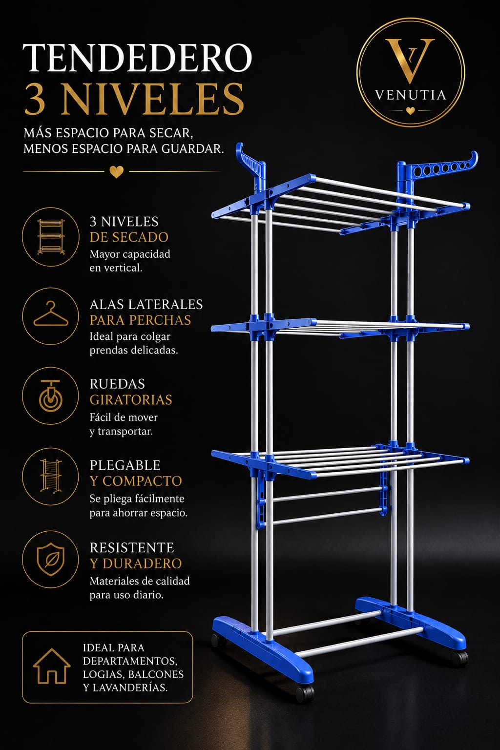 Tendedero Vertical Plegable 3 Niveles