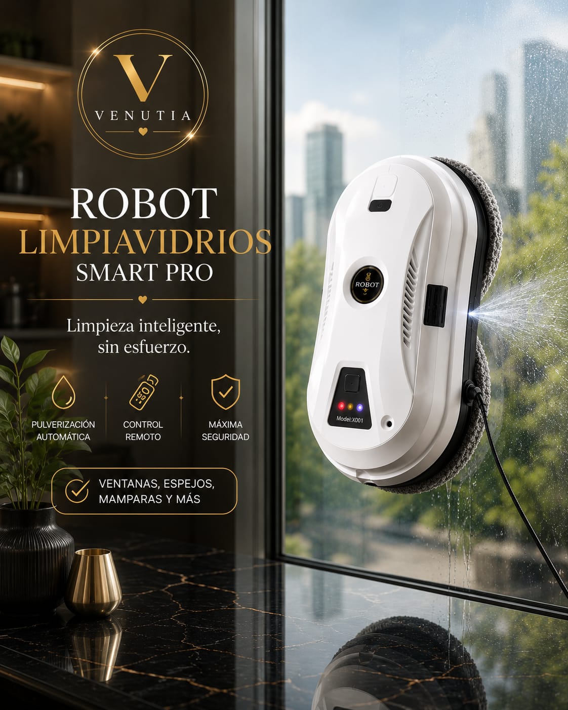 Robot Limpiavidrios Smart Pro con Pulverización Automática