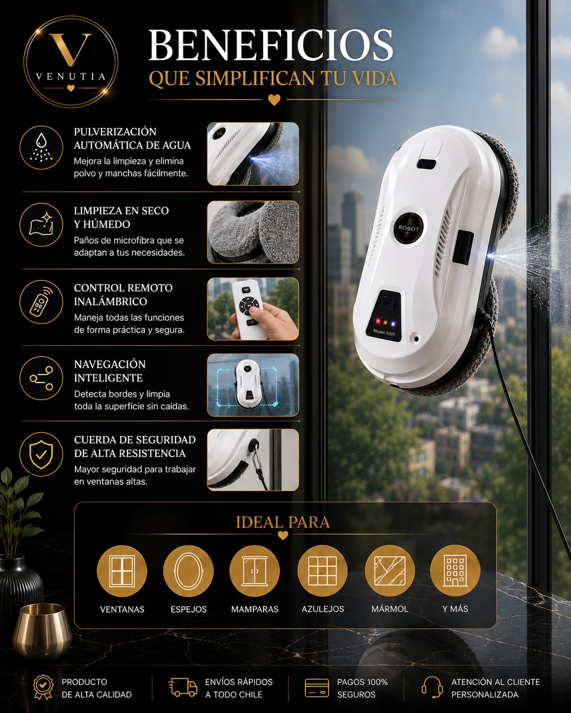 Robot Limpiavidrios Smart Pro con Pulverización Automática
