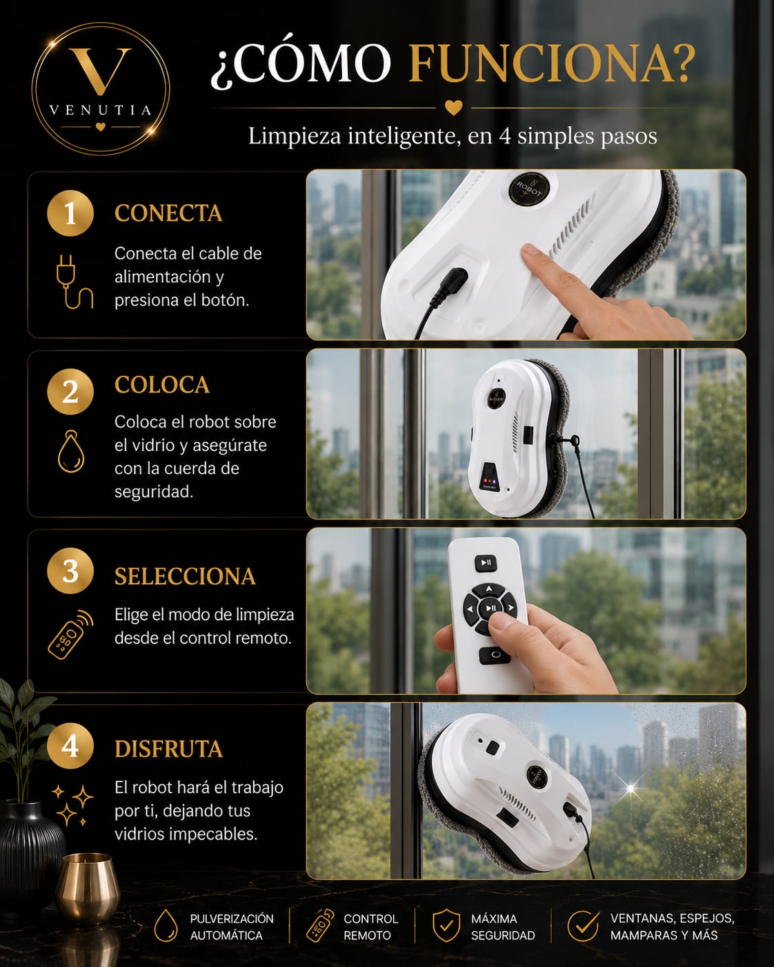 Robot Limpiavidrios Smart Pro con Pulverización Automática