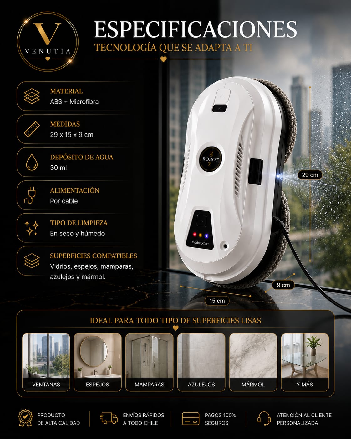 Robot Limpiavidrios Smart Pro con Pulverización Automática