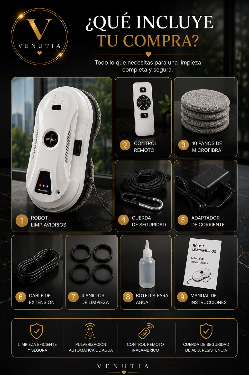 Robot Limpiavidrios Smart Pro con Pulverización Automática