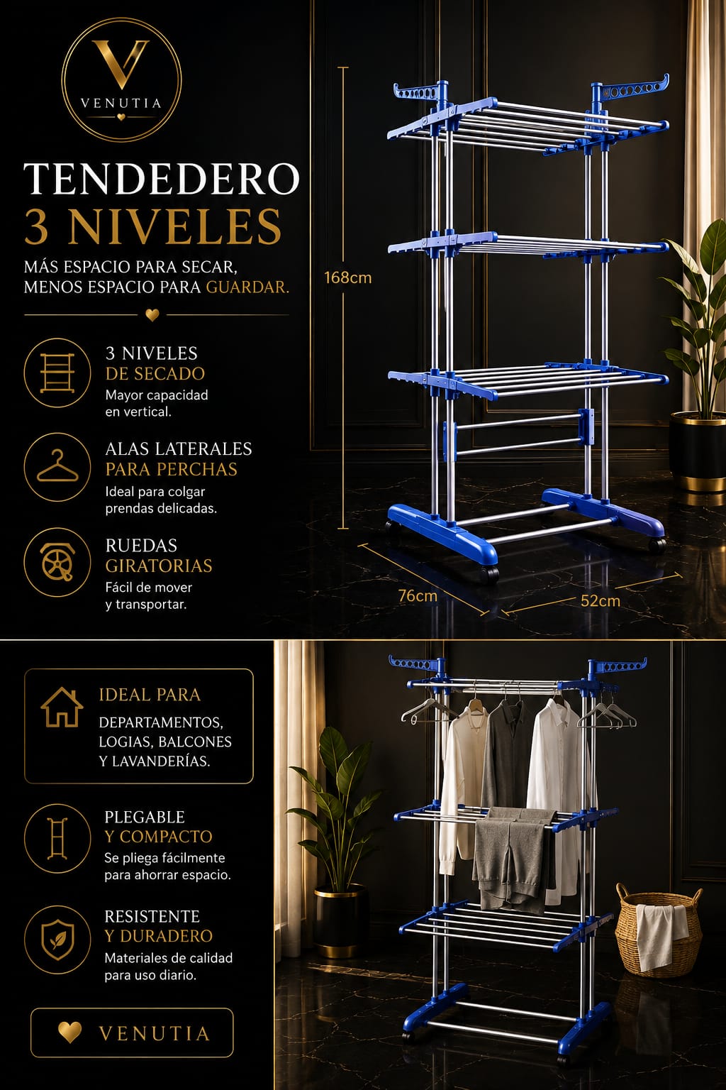 Tendedero Vertical Plegable 3 Niveles