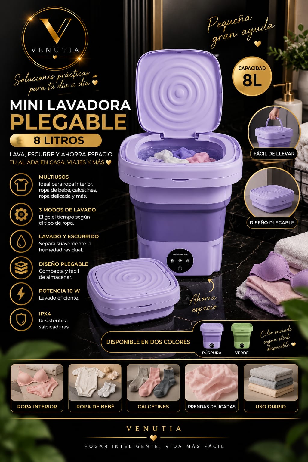 Mini Lavadora Portátil Plegable 8 Litros
