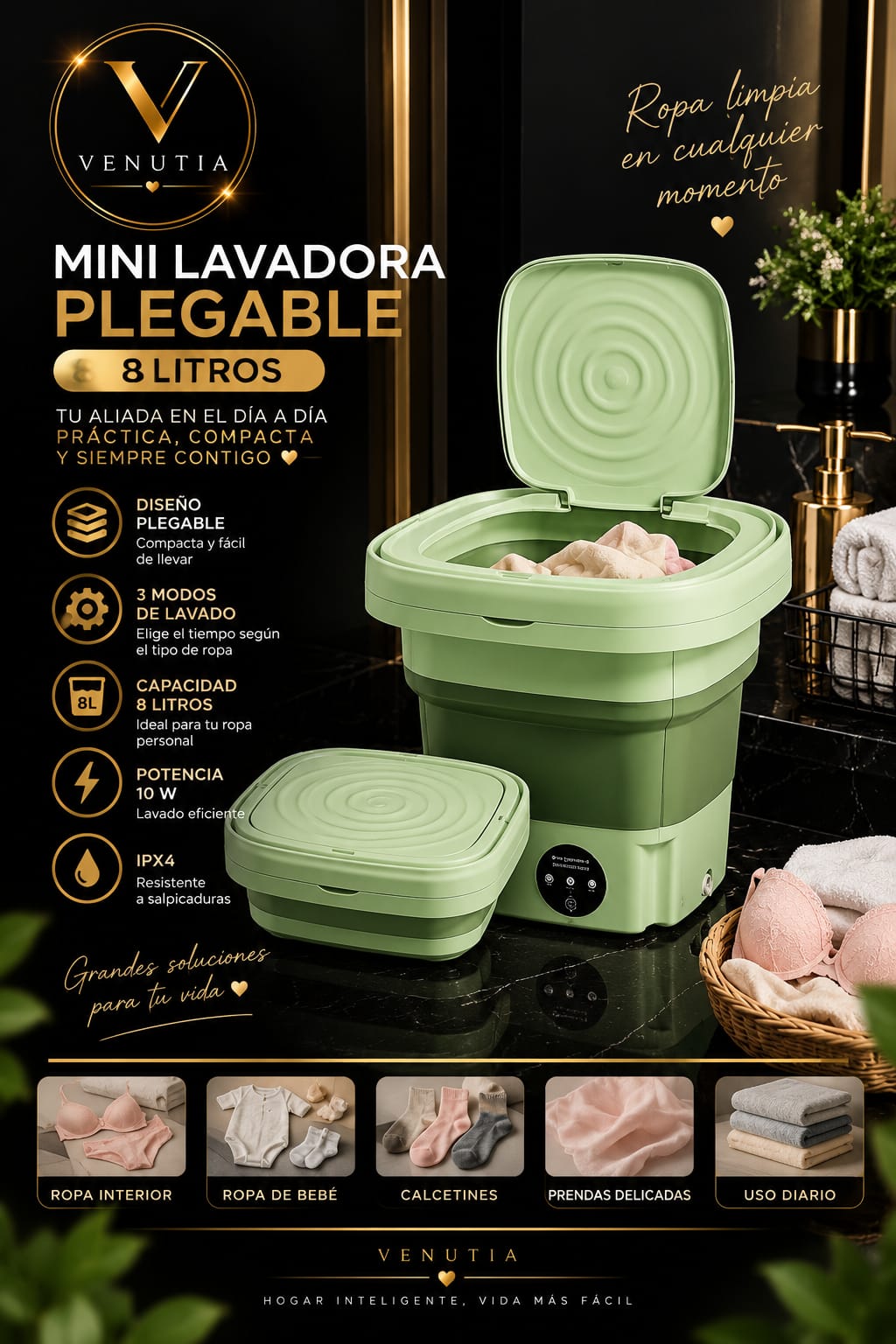Mini Lavadora Portátil Plegable 8 Litros