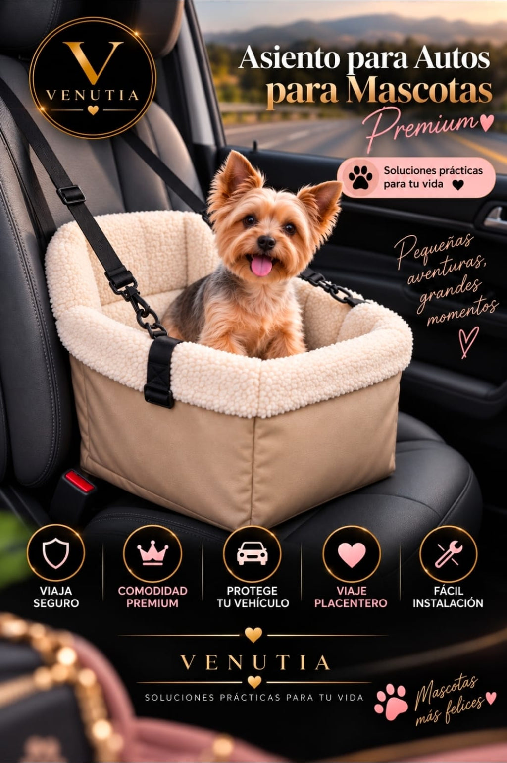 Asiento de Carro para Mascotas Premium