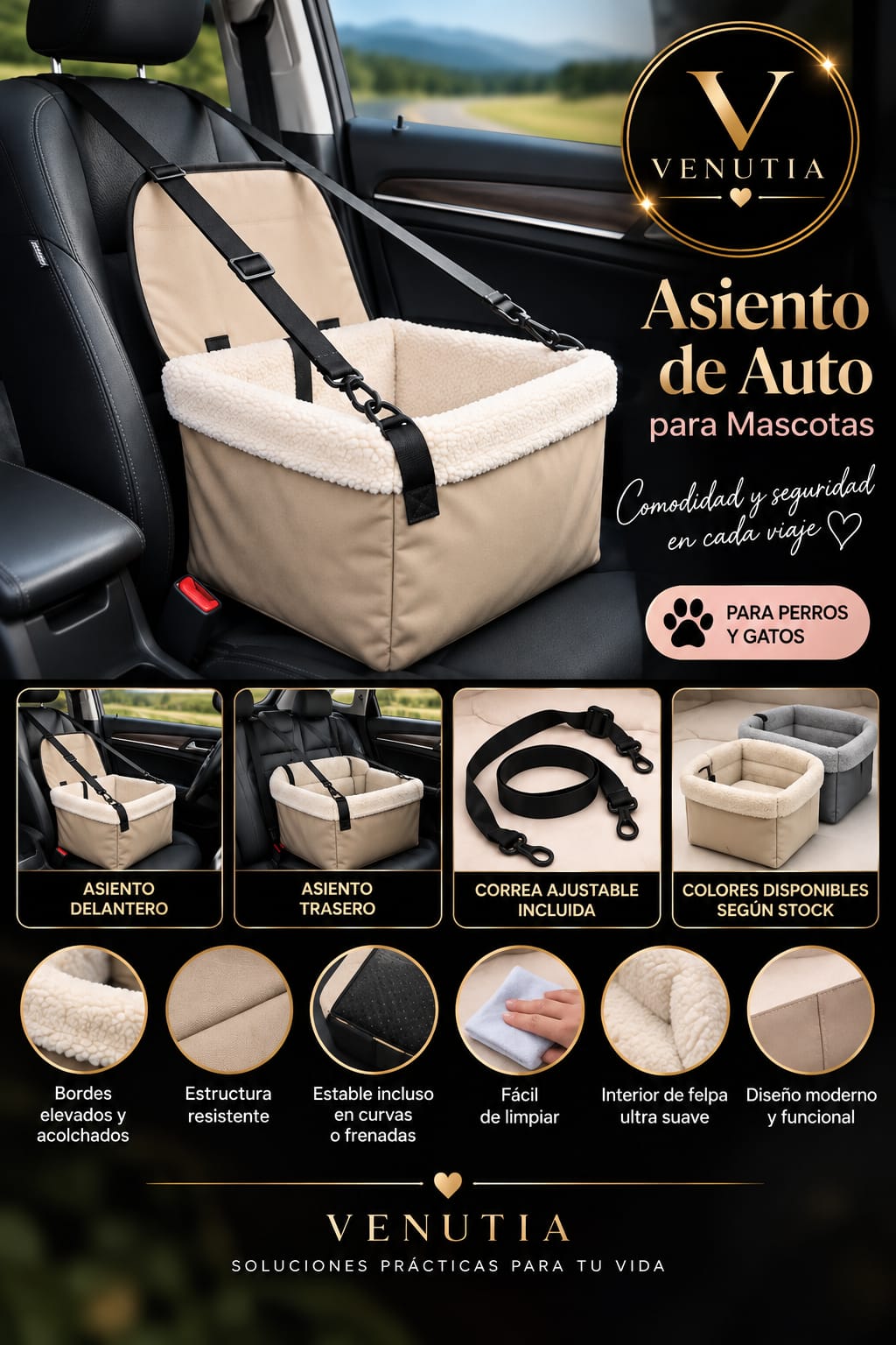 Asiento de Carro para Mascotas Premium